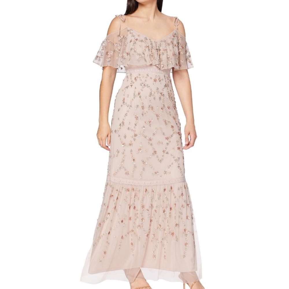 Adrianna Papell cold shoulder flutter sleeve gown - Picture 7 of 13
